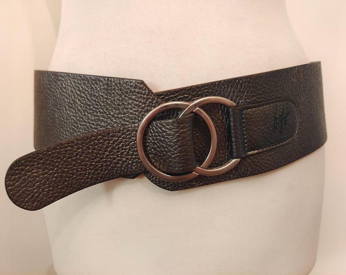 Wide Brown Real Leather Belt by Tommy Hilfiger