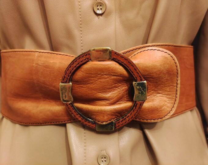 90's Vintage Wide Brown Real Leather Belt by Etienne Aigner