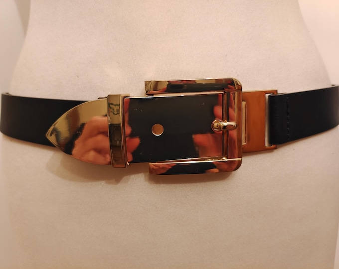 Black Faux Leather Belt With Golden Metal Buckle by ZARA