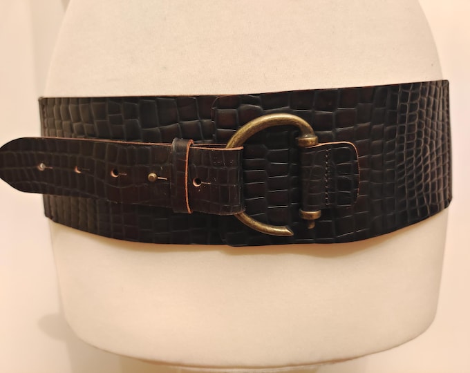 Extra Wide Brown Real Leather Belt With Solid Brass Buckle by Sobieski