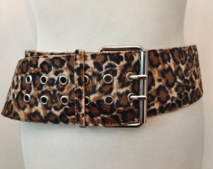 Wide Wild Animal Print Faux Leather Double Prong Belt