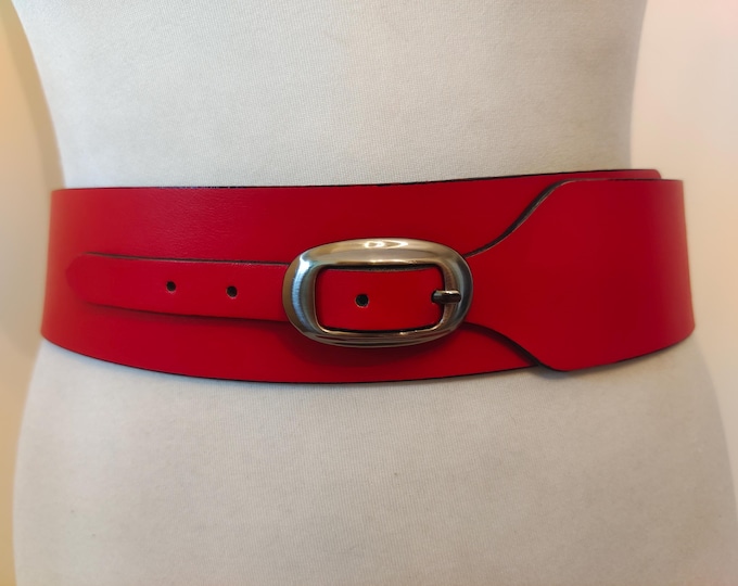 Wide Red Real Leather Belt by Dukat