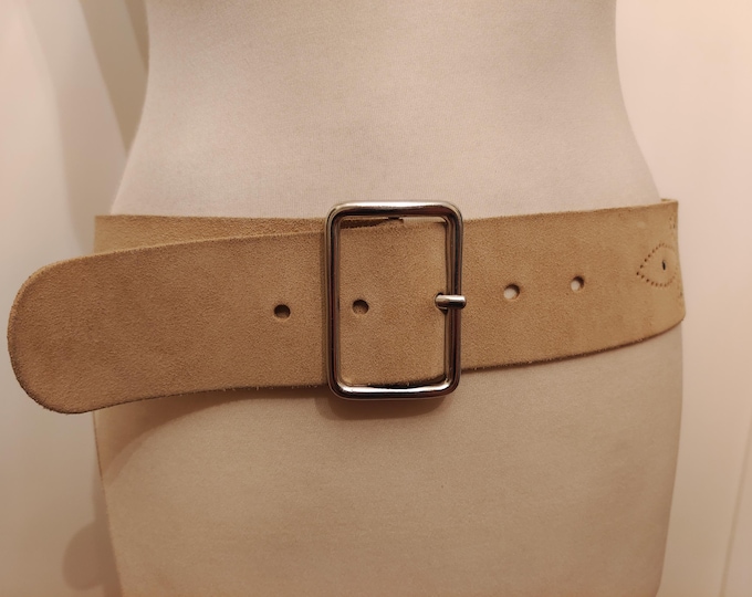 Wide Beige Real Leather Belt by Lindex