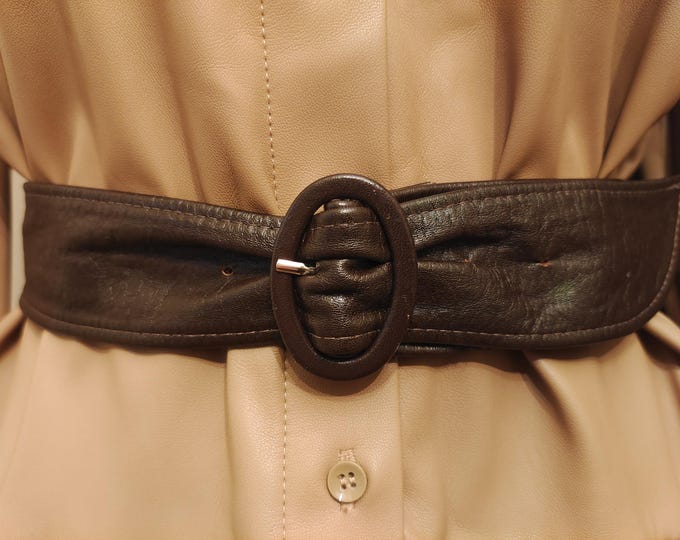 80's Vintage Brown Real Leather Belt by Astor