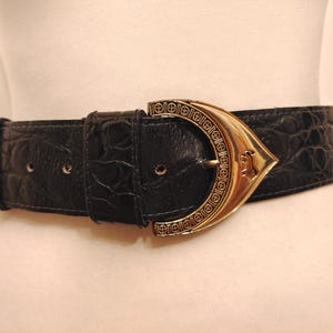 Wide Black Faux Leather Vintage 80&#39;s Patent Belt With Golden Buckle