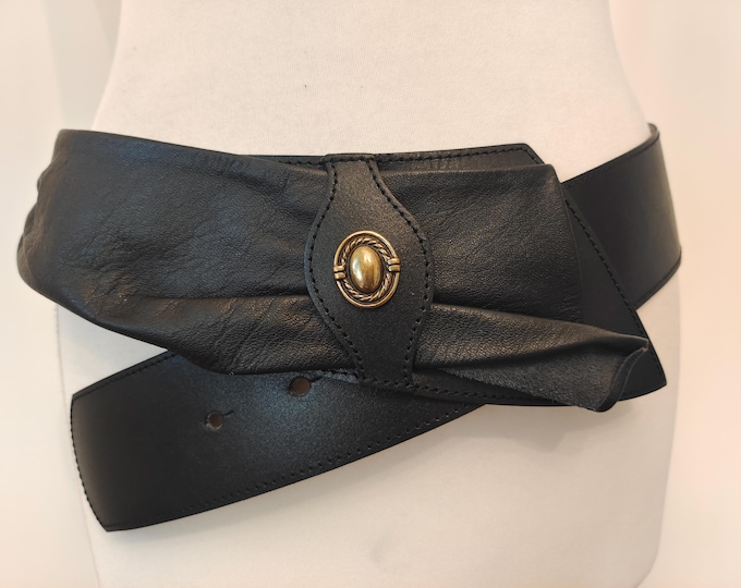 80's Vintage Wide Black Faux Leather by Mansevyo ou Made in Finland