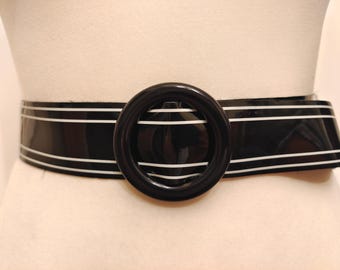 80's Vintage Adjustable Black PVC Belt With Ring Buckle