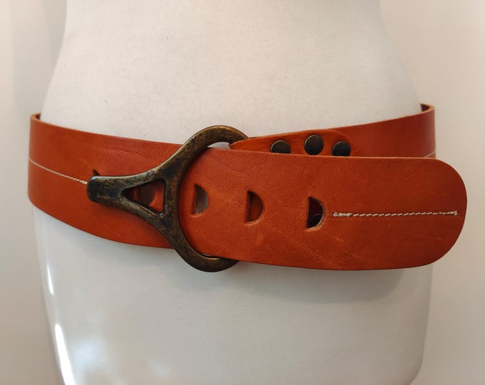 Wide Brown Real Leather Belt by Antoniazzi Firenze Made in Italy