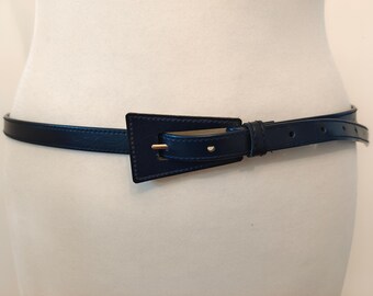 80s Electric Blue Leather Trouser Belt | New Wave Leather  display picture 2