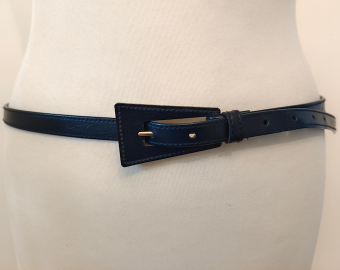 80's Vintage Leather Navy Blue Belt