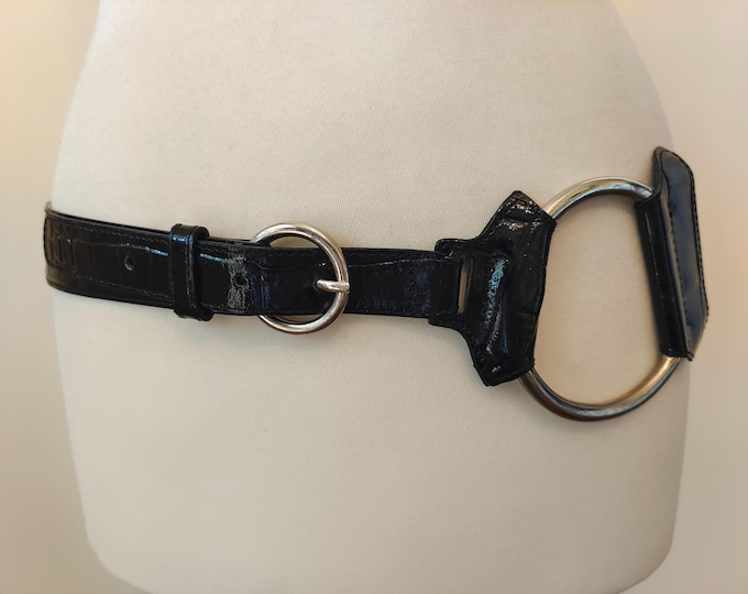 Wide Black Real Leather Belt With Big Metal Silver Buckle by PABIA