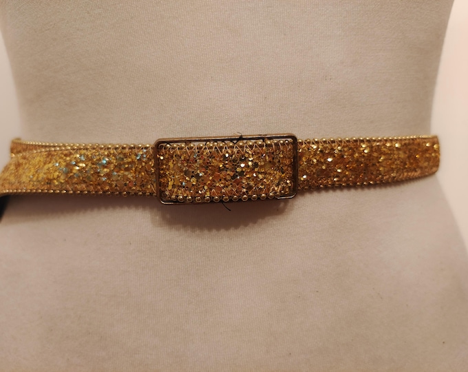 80's Vintage Faux Leather Golden Adjustable Belt