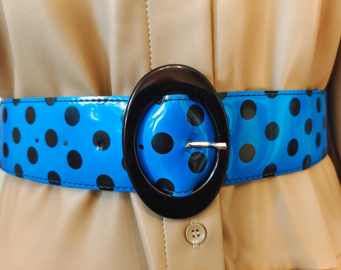 80's Vintage Blue Faux Leather Belt