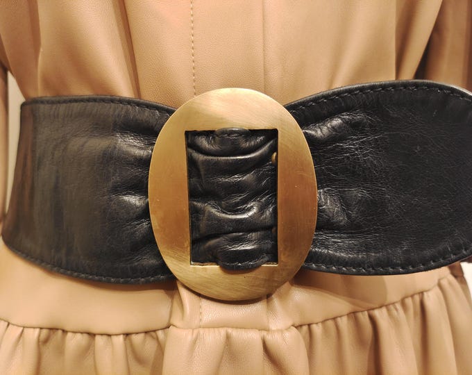 90's Vintage Wide Black Real Leather Belt by Jocasi London