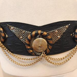 80&#39;s Vintage Wide Black Faux Leather Belt
