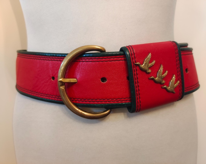 90's Vintage Wide Red Faux Leather Belt