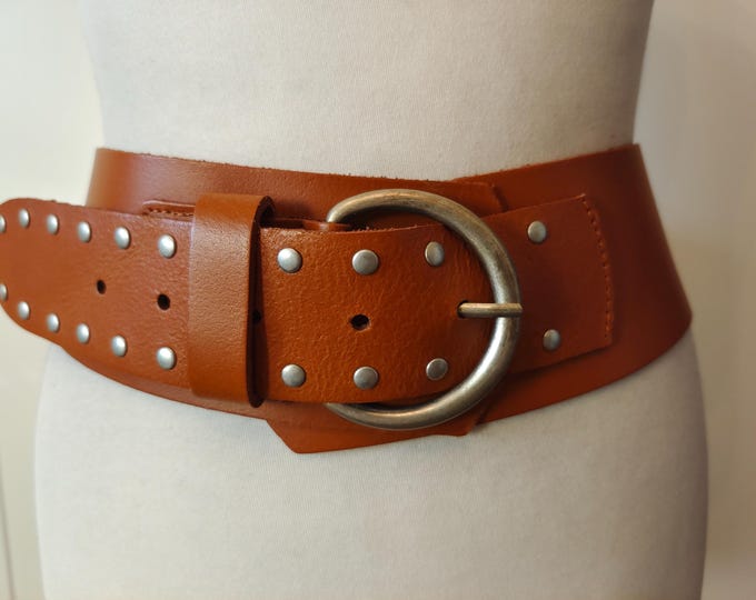 Extra Long Wide Brown Real Leather Belt by Street One