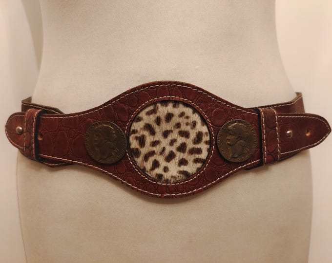 Wide Brown Real Leather 80's Vintage Belt