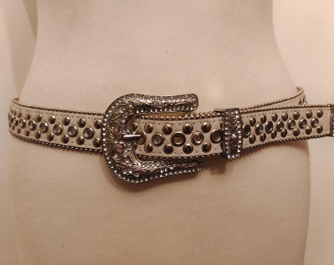 White Heavy Faux Leather Studded Belt by Terranova