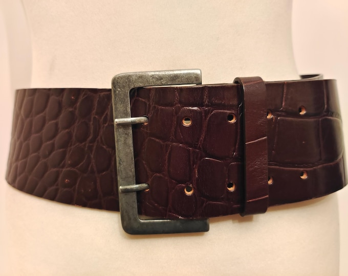 Wide Brown Real Leather Belt With Silver Metal Buckle by Monnari