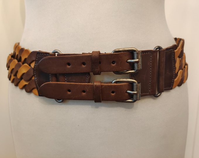 Wide Brown Real Leather Woven Belt by Jigsaw Made in England