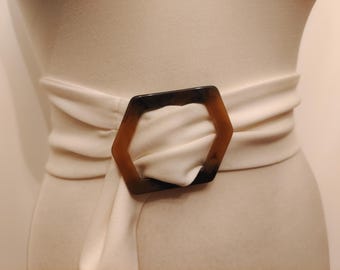 Extra Long Cream Fabric Elastic Adjustable Belt