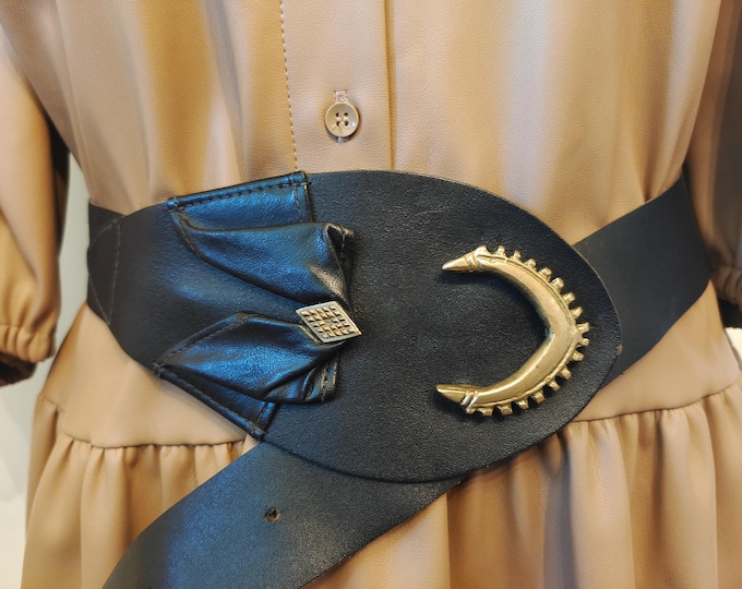 80's Vintage Black Real Leather Belt