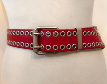 Red Real Leather Adjustable Double Prong Belt by Saddler