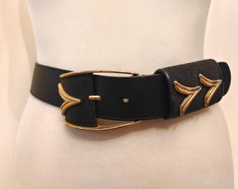 80's Vintage Black Faux Leather Belt by Frank Remmert