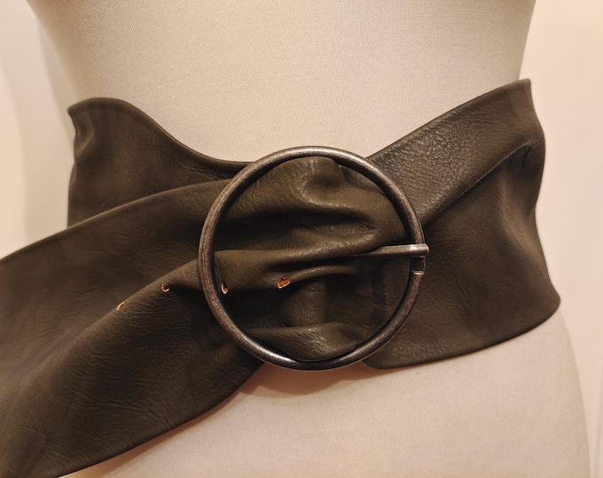 Extra Wide Faux Leather Khaki Belt