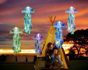 Jellyfish Lanterns – Set of 10 Hanging Jellyfish Decorations for Under The Sea and Mermaid Theme Party, Ocean Birthday Party Decor(5 Colors)