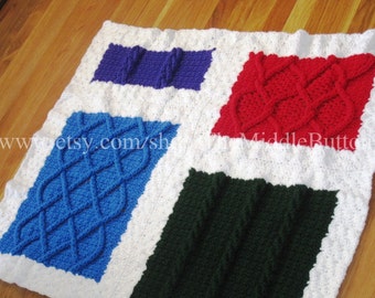 Cabled Color Blocks Afghan PDF Pattern