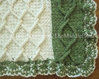 Sylvia Cabled Afghan with Lace Ruffle PDF Pattern