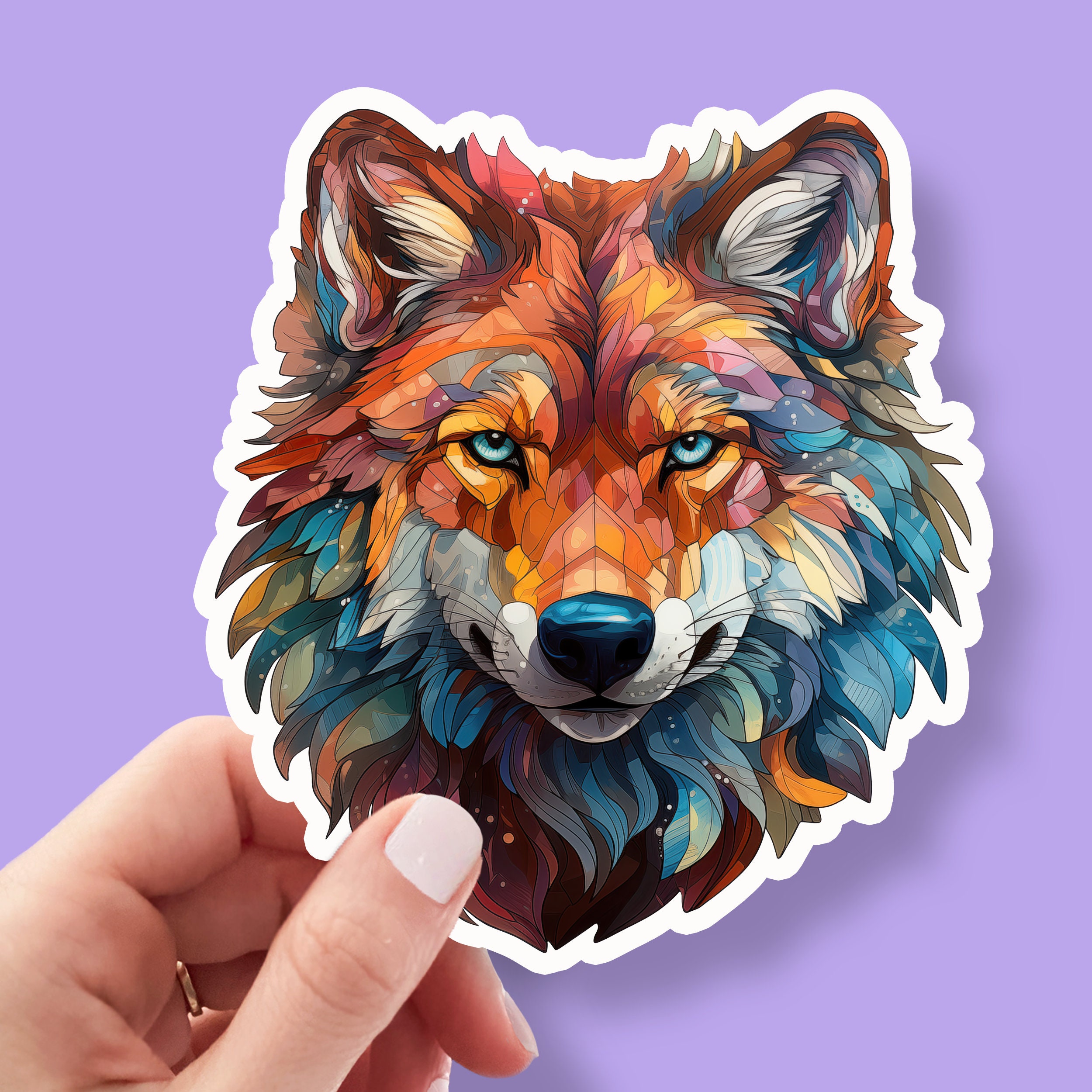 Wolves Decal Colorful Wolf Sticker Vibrant Wolf Art Decal Perfect for Laptops, Water ...