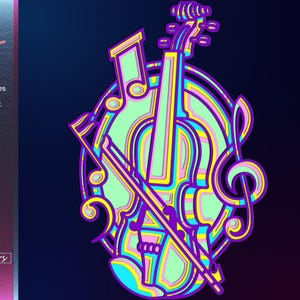Violin Vector, Multilayer Laser Cut, Music Notes DXF, Musical Instrument SVG, Cricut Crafts, CNC Design, Paper Cut Art
