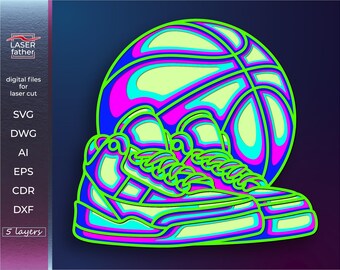 Basketball Laser Cut Files, Sneaker SVG, Sport Ball SVG, 3D Layered Paper Template, Cricut, Glowforge, Vector Design, Digital Download