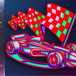 Race Car SVG, Racing Flag SVG, Racing DXF, 5 Layers, Laser Cutting Designs, Instant Digital Download, Papercut, Cricut, Glowforge