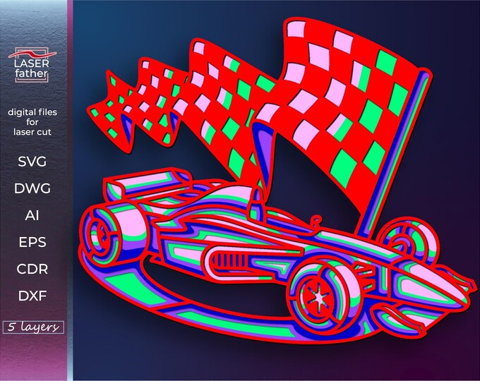 Race Car SVG, Racing Flag SVG, Racing DXF, 5 Layers, Laser Cutting ...