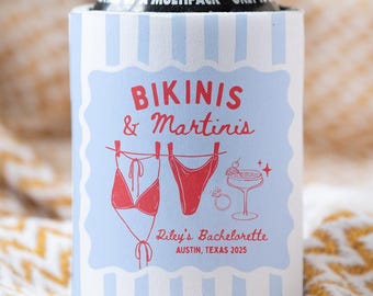Bikinis and Martinis Bachelorette Favors, Custom Bachelorette Can Cooler, Beach Bachelorette Party Favors, Martinis and Bikinis Can Coolers
