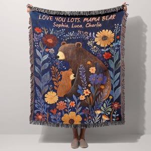 Gift for Mom Woven Blanket, Mothers Day Present from Kids, Bear Mom Throw, Unique Thoughtful Meaningful Birthday, Mother&#39;s Day Gift for Mom