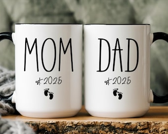 First Time Mom and Dad Est. Mugs, Custom Coffee Mug for Mom/Dad, Promoted to Parents Mug, Gift for New Dad, Pregnancy Announcement Mug