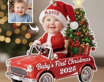 Personalized baby’s first Christmas ornament with photo, Custom Baby Photo Ornament, First Christmas for baby, Acrylic kids car decoration