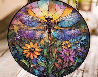 Dragonfly Stained Glass, Dragonfly Suncatcher, Spring Decor, Garden Decor, Stained Glass Dragonfly, Dragonfly Window Decor 02