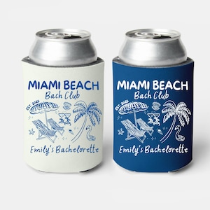Miami Beach Bachelorette Can Coolers, Coastal Personalized Can Sleeves, Custom Beach Coastal Bachelorette Party Favors, Can cooler Beach