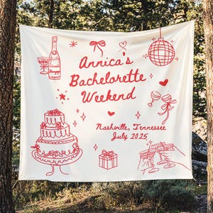 Bachelorette Party Decor, Custom Location Bachelorette Tapestry, Personalized Bachelorette Beach Party Banner, Bachelorette Weekend Backdro