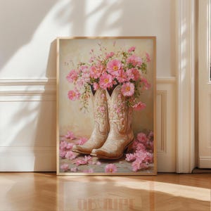 Arquivo de download digital, Cowgirl Boots and Flowers Art PNG, Vintage Western Wall Art PNG, Western Art PNG, Western Girl Artwork 3