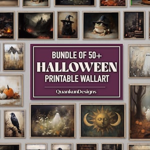 Set von 50+ Vintage Halloween druckbare Wandkunst, Bundle Digitale Datei Halloween Drucke, Dark Academia Wanddrucke, Halloween Wandgalerie