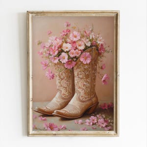 Fichier de téléchargement numérique, bottes de cow-girl et fleurs Art PNG, vintage Western Wall Art PNG, Western Art PNG, Western Girl oeuvre 4