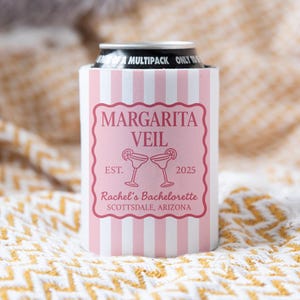 Margarita Veil Bachelorette Party Can Cooler Custom Margs and Matrimony Bach Party Personalized Coozie Bachelorette Party Gifts Party Favor