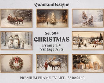 Christmas Samsung Frame TV Art, Christmas Frame TV Vintage Art Set Of 50, The Frame tv art winter, Samsung Frame TV Set Christmas